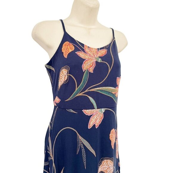 Loft Woman's Sz 0 Blue Floral Smocked Back Strappy Midi Dress - Picture 3 of 9